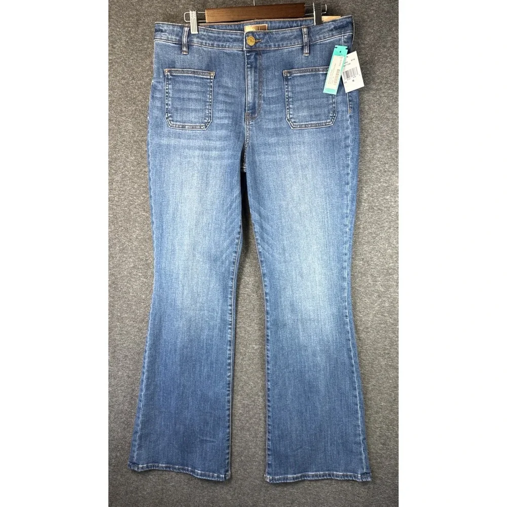 NWT‎ Kut From The Kloth Ana High Rise Flare Jeans Indigo Patch Pocket Size 16